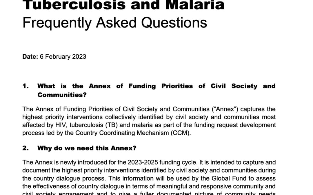 Annex of Funding Priorities of Civil Society and Communities Most Affected by HIV, Tuberculosis, and Malaria FAQ